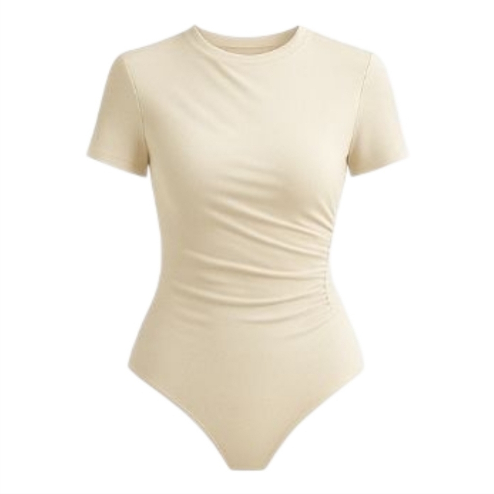 NWOT: Blue, Elegant, ruched, short sleeve, snap closure, bodysuits (10 Colors) - Picture 9 of 13